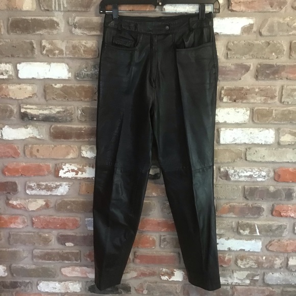 F.A.I. VINTAGE Woman’s Black High Waist Rise Leather Pants 12 - Picture 1 of 6